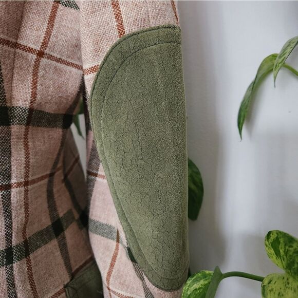 Vintage Wool 70s Plaid Ladies Blazer Jacket Elbow Patches Equestrian Blokecore - Picture 13 of 14